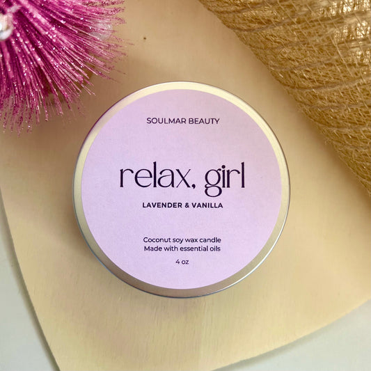 Relax, Girl Wax Details Candle Tin - Lavender & Vanilla